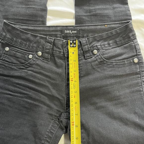 Y2K Suko jeans black low rise skinny jeans embroidered pockets Size 2 grunge emo - Picture 7 of 8